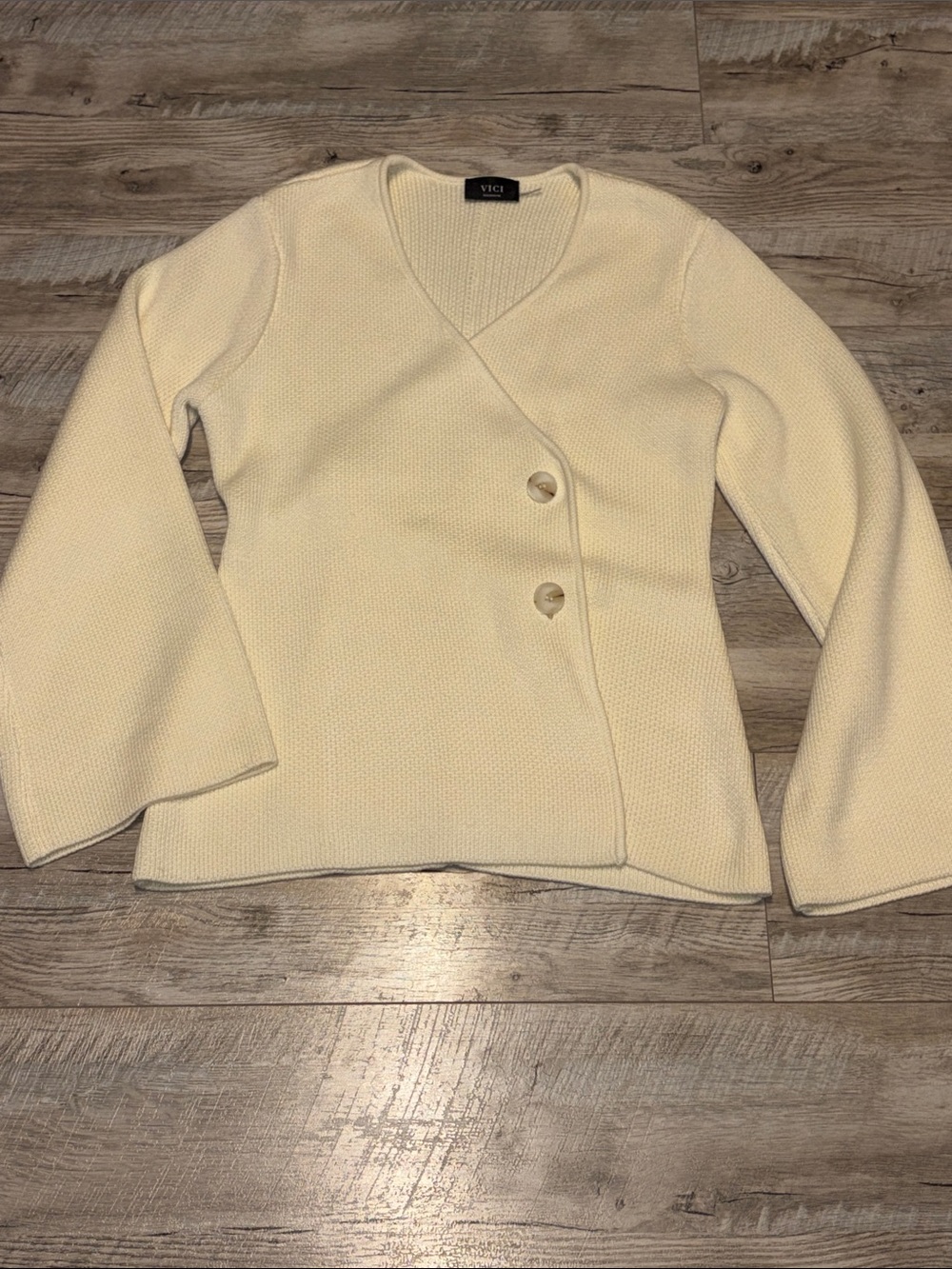 VICI Cream Knit Wrap V-Neck Sweater